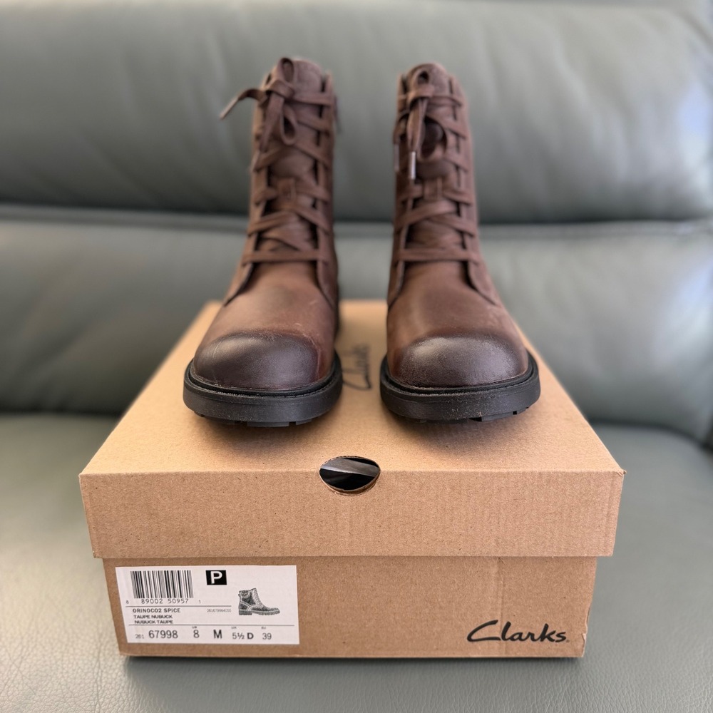 Clarks Orinoco2 Spice Taupe Nubuck Leather Combat Boots Women 8 M 26167998